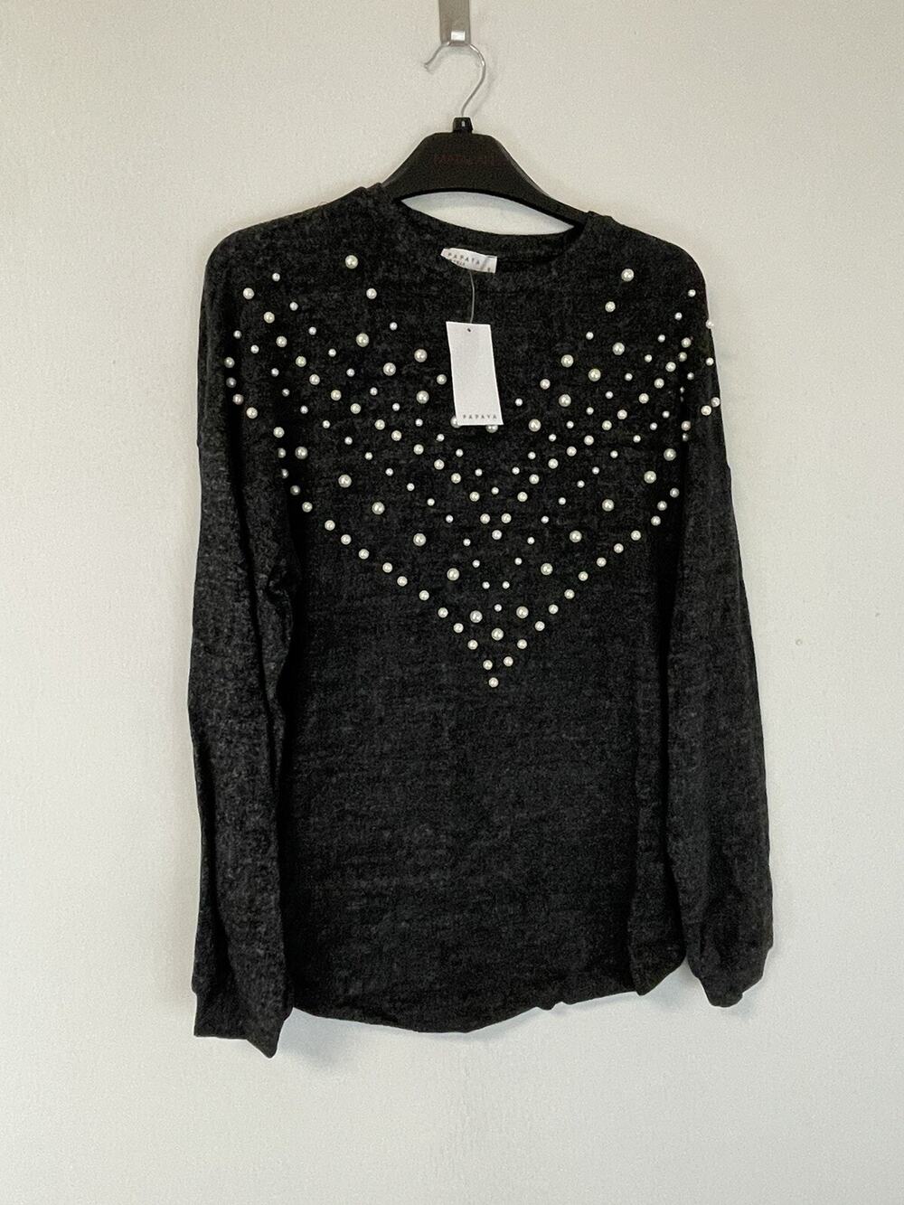 Matalayan Papaya Sweater Womens 8 Beaded Gray Pullover Sweatshirt Knit n217
